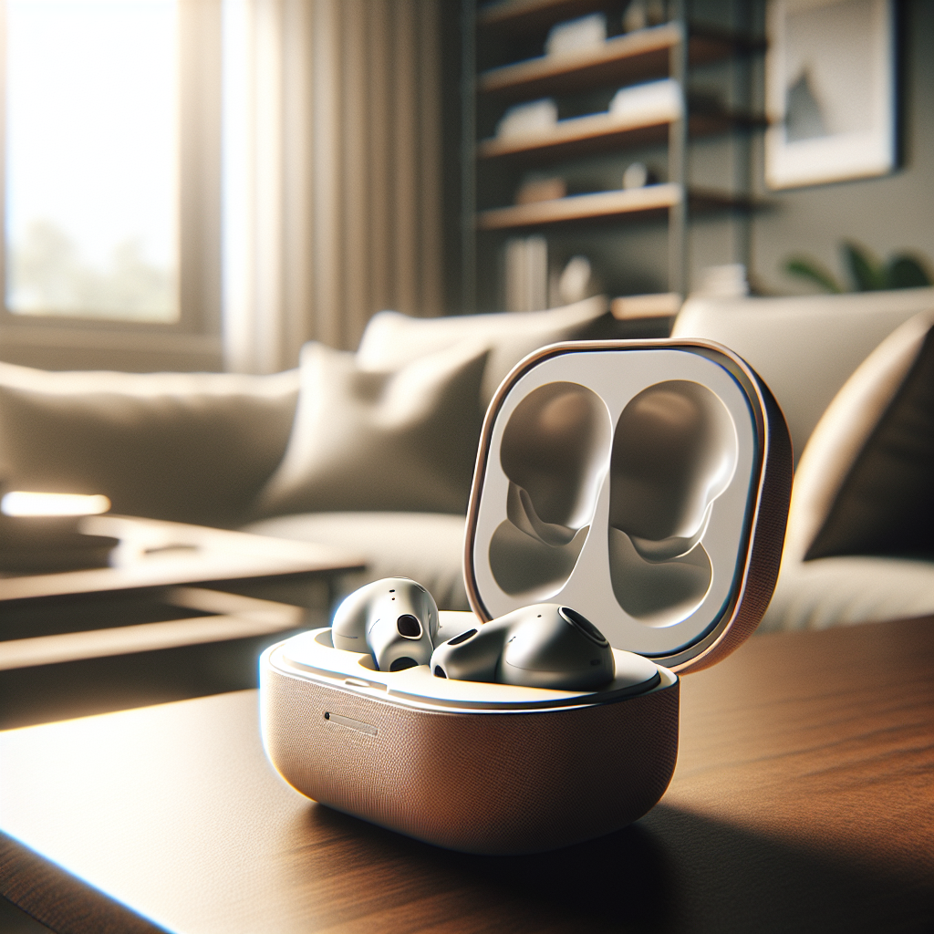 Boîtier de chargement des Galaxy Buds3 Pro ouvert avec écouteurs à l'intérieur.