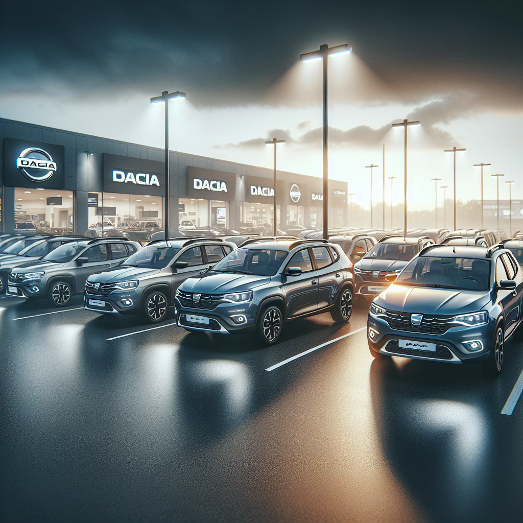 Concessionnaire Dacia avec plusieurs Duster garés.