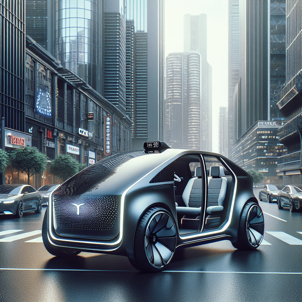Prototype de Tesla Cybercab dans une ville futuriste