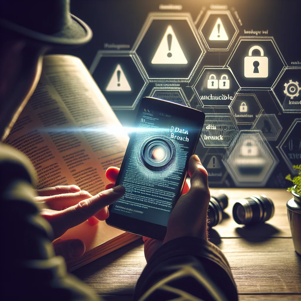 Smartphone avec l'application Instagram et symboles d'alerte.