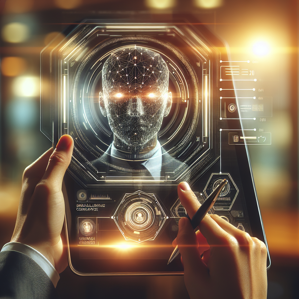 Interface numérique futuriste pour la conformité réglementaire