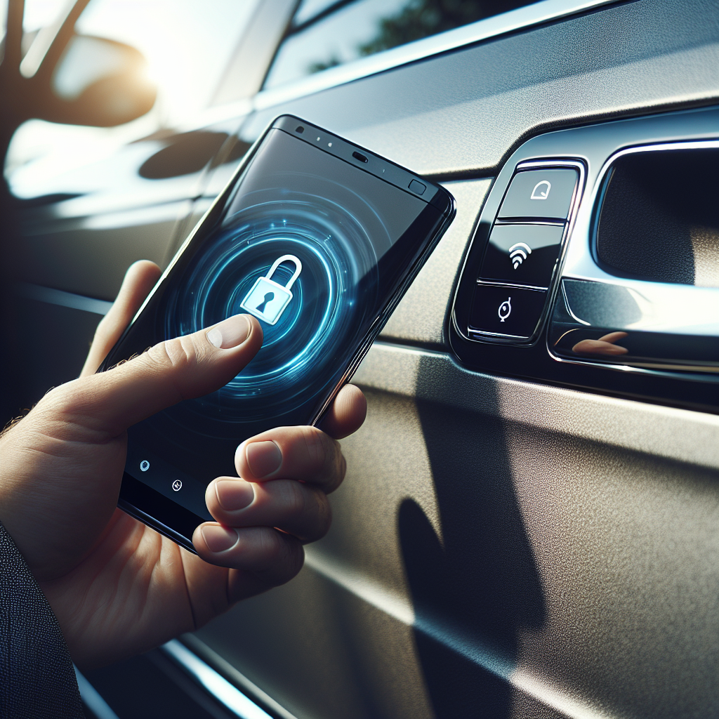 Smartphone près d'une poignée de porte de voiture Toyota utilisant NFC