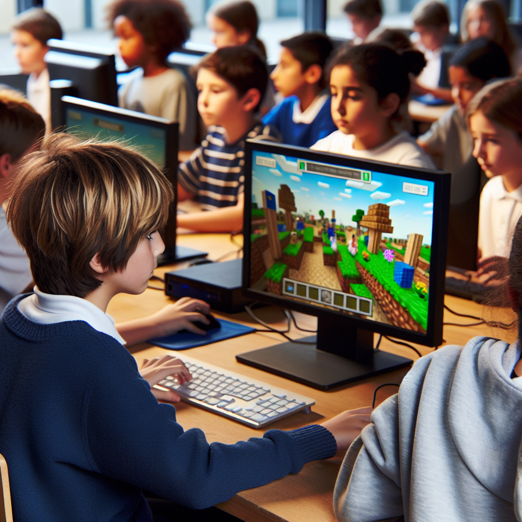 Des élèves utilisant Minecraft en classe.
