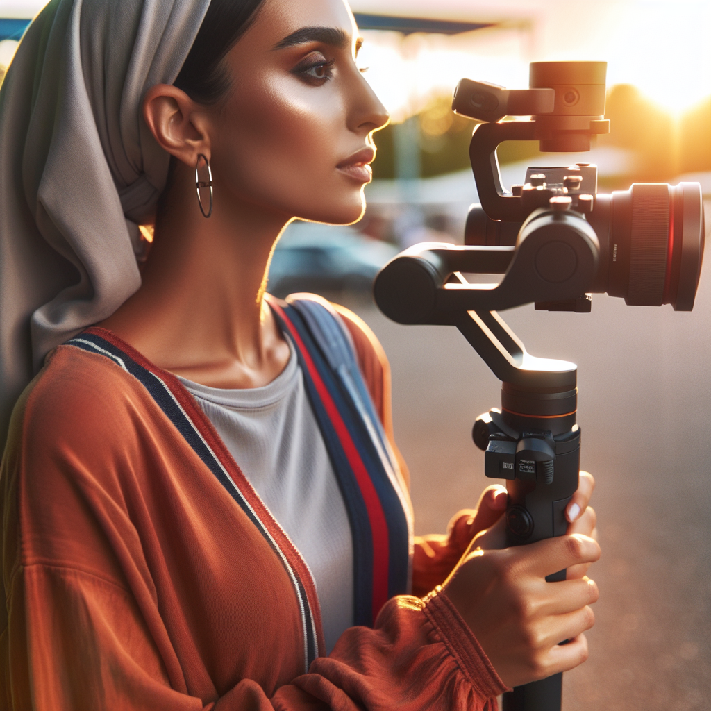 Vidéaste utilisant le DJI RS 5 en extérieur