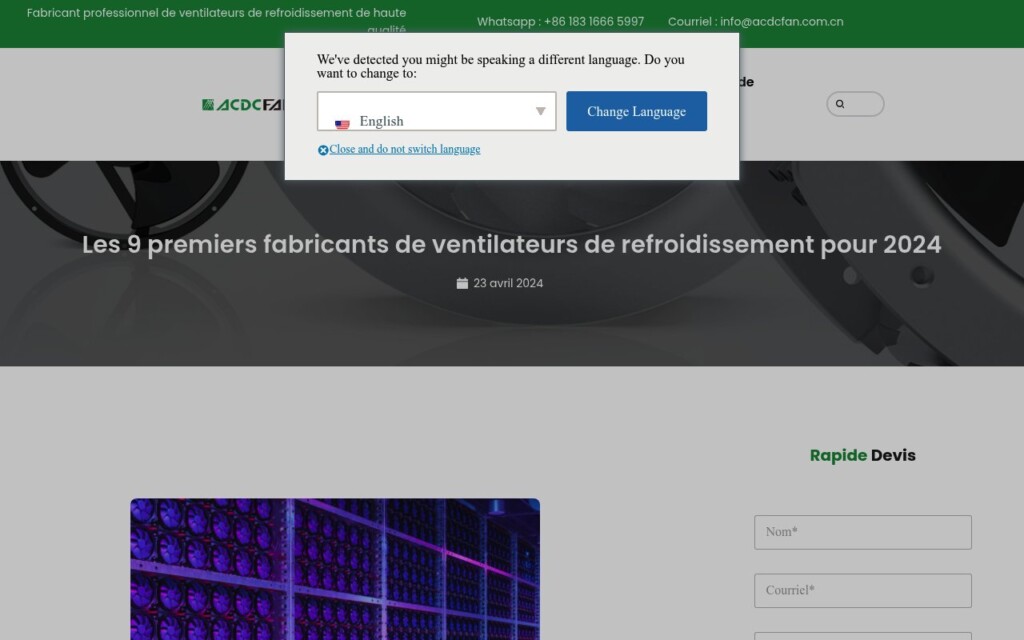 Fabricant ventilateur de refroidissement Sofasco Sofasco