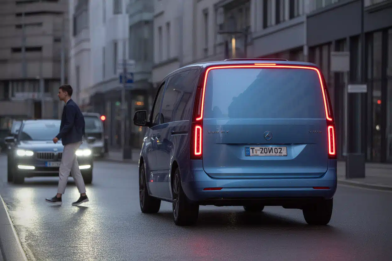 Arrière du Mercedes VLE et signature LED en ville