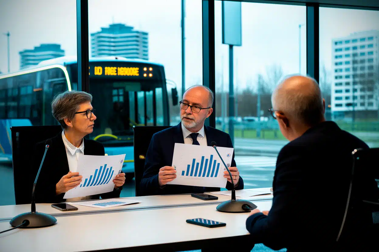 Élus locaux discutant des priorités data et IA en salle du conseil