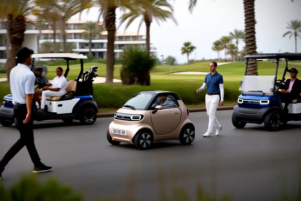 Topolino en circulation lente près d’un golf aux États-Unis