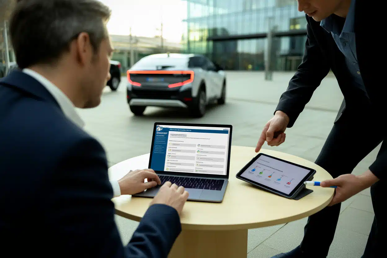 Agents territoriaux répondant au baromètre data et IA sur ordinateur portable