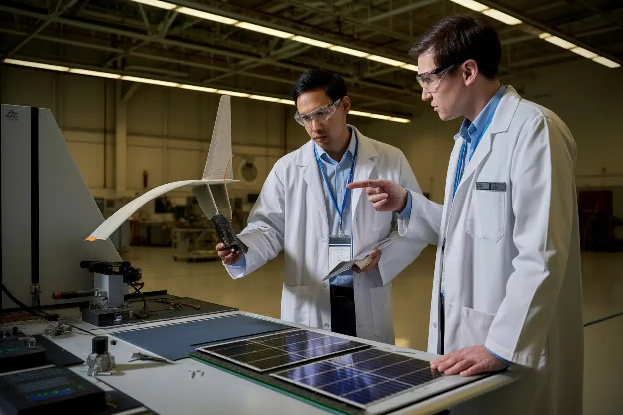 Ingénieurs testant matériaux et pièces d’avion pour géo-ingénierie solaire