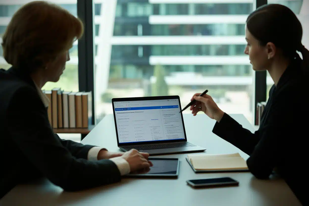 Avocat utilisant une IA pour recherche juridique sous contrôle humain