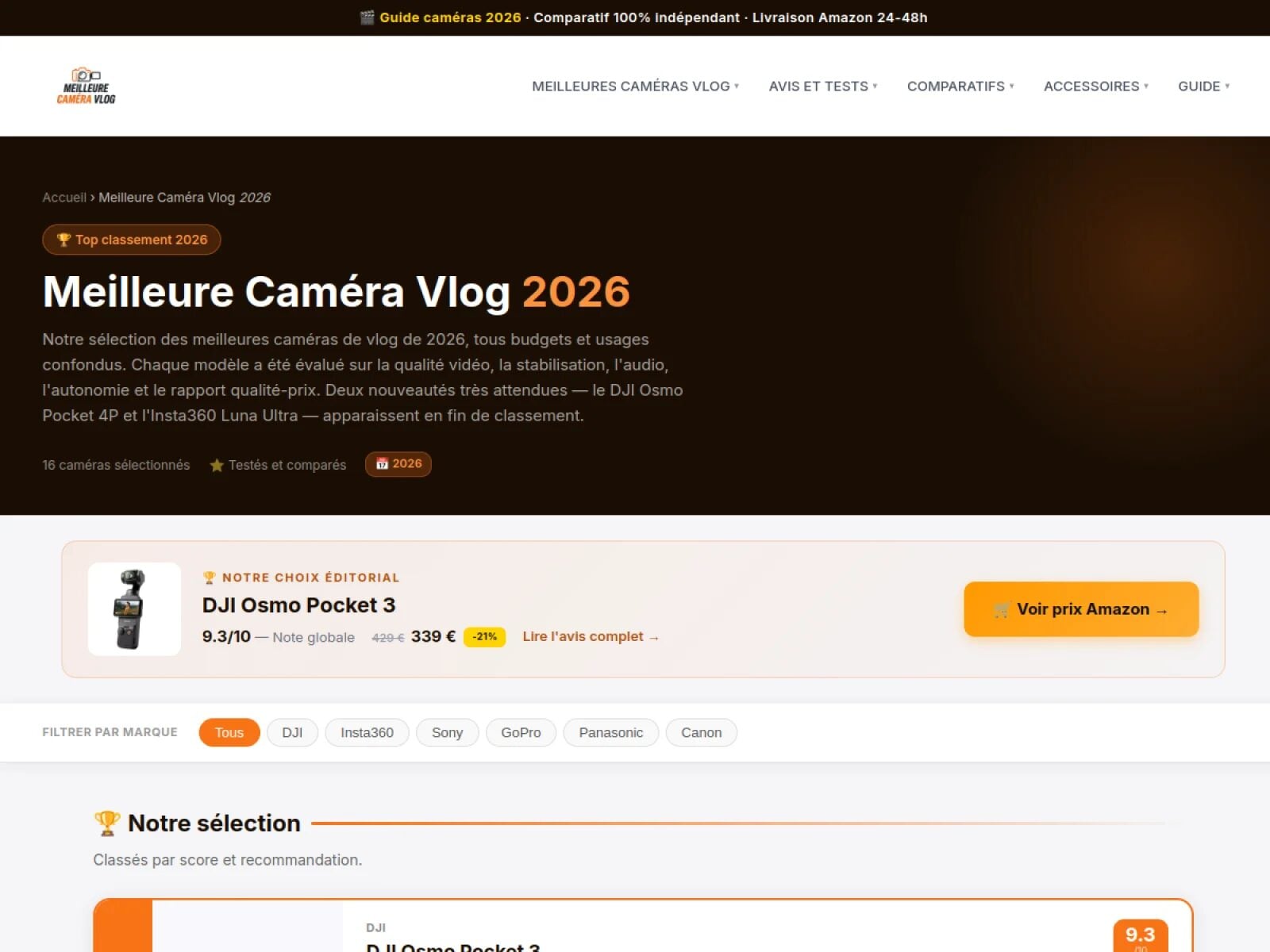 guide des caméras de vlog