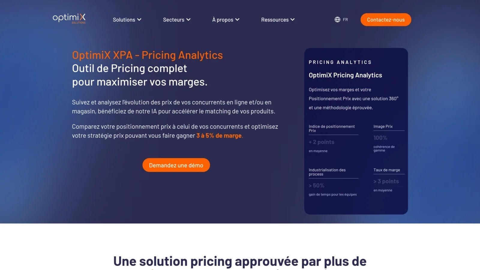 Optimix Software Capture du site Optimix Software, page Solution de Pricing